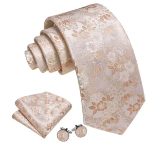 Stropdas beige bloemetjes motief