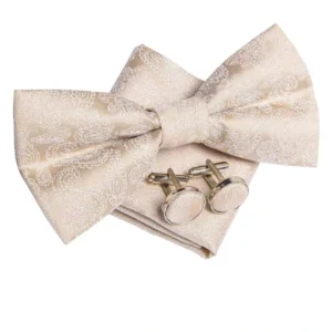 Luxe beige vlinderdas en pochet